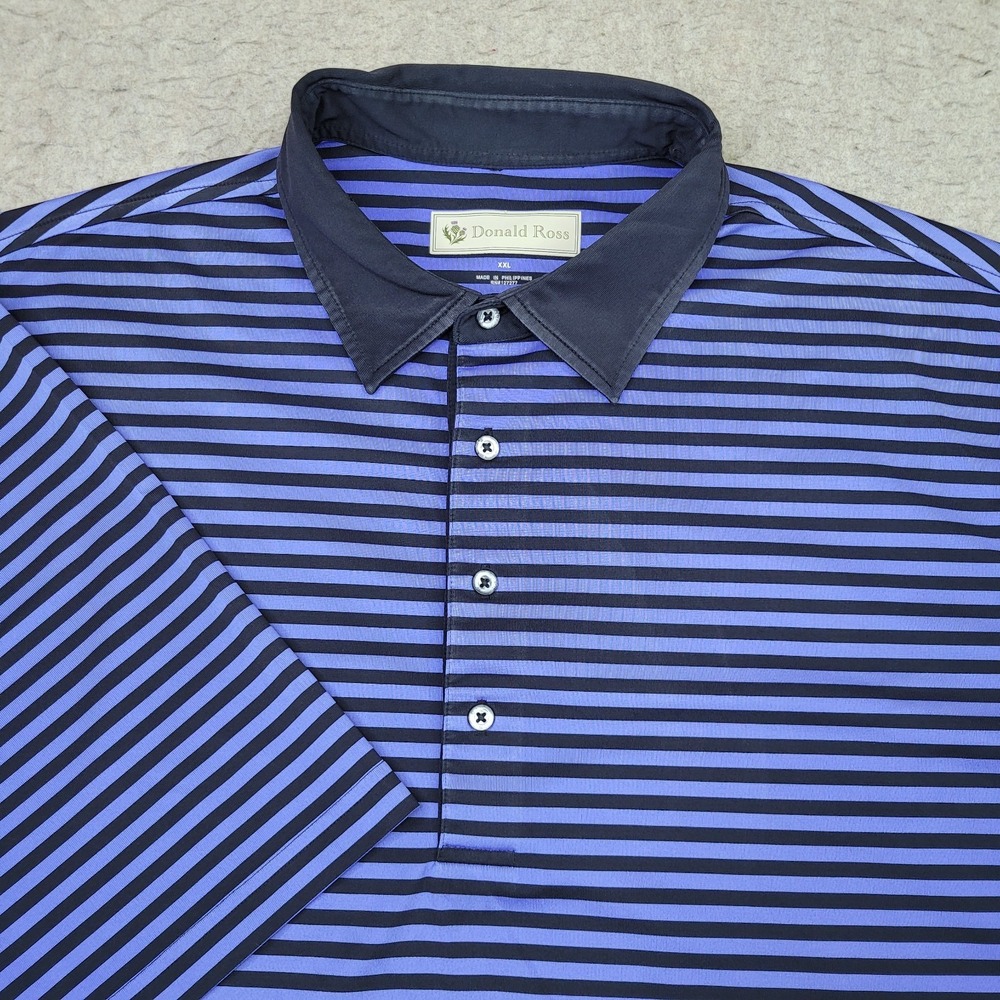 Pinehurst Donald Ross Golf Polo Shirt Mens 2XL Blue Striped Short Sleeve Wicking